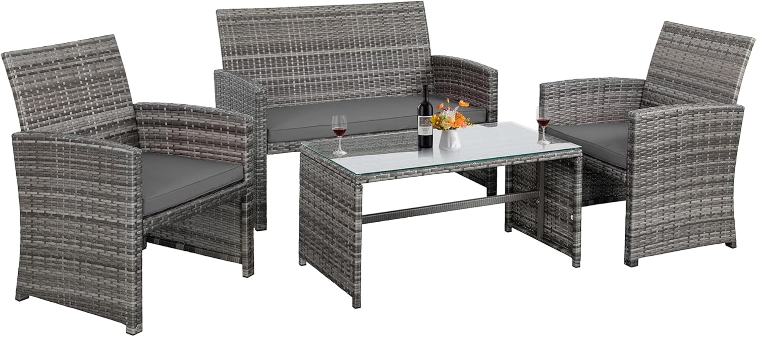 Shintenchi 4 Piece Patio Ratten Set Outdoor Furniture Set Wicker Conversation Set
