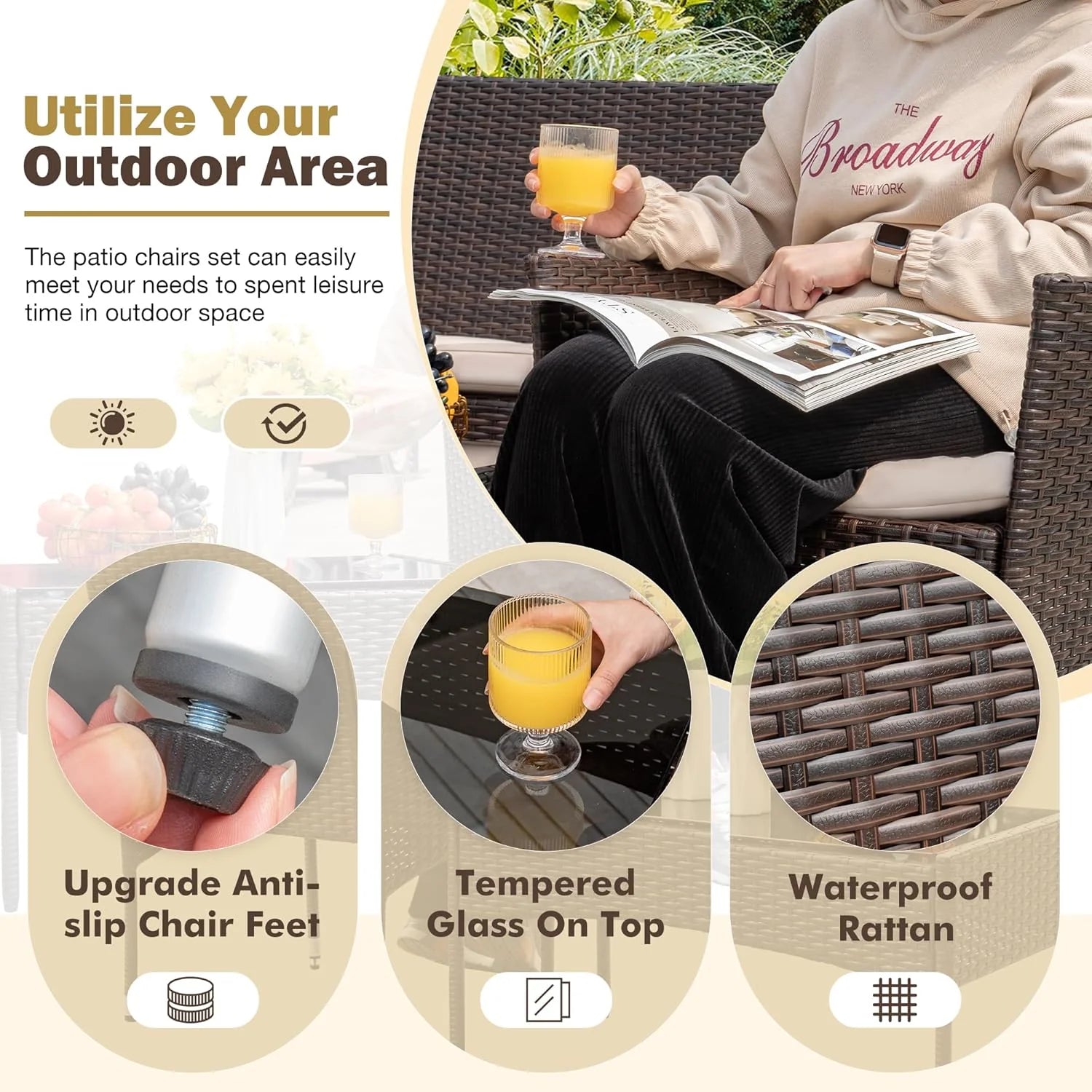 Homall 4 Pieces Outdoor Patio Furniture Sets Rattan Chair Wicker Set, Outdoor Indoor Use Backyard Porch Garden Poolside Balcony Furniture Sets (Grey)
