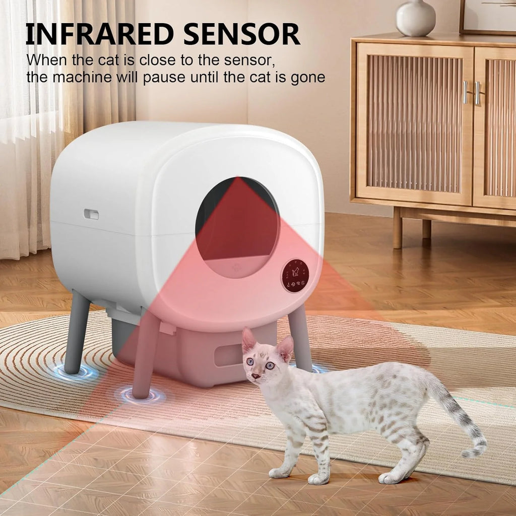 Self Cleaning Litter Box, Large Capacity Automatic Cat Litter Box Self Cleaning for Cats, App Control,Safety Protection, 2 Roll Garbage Bags