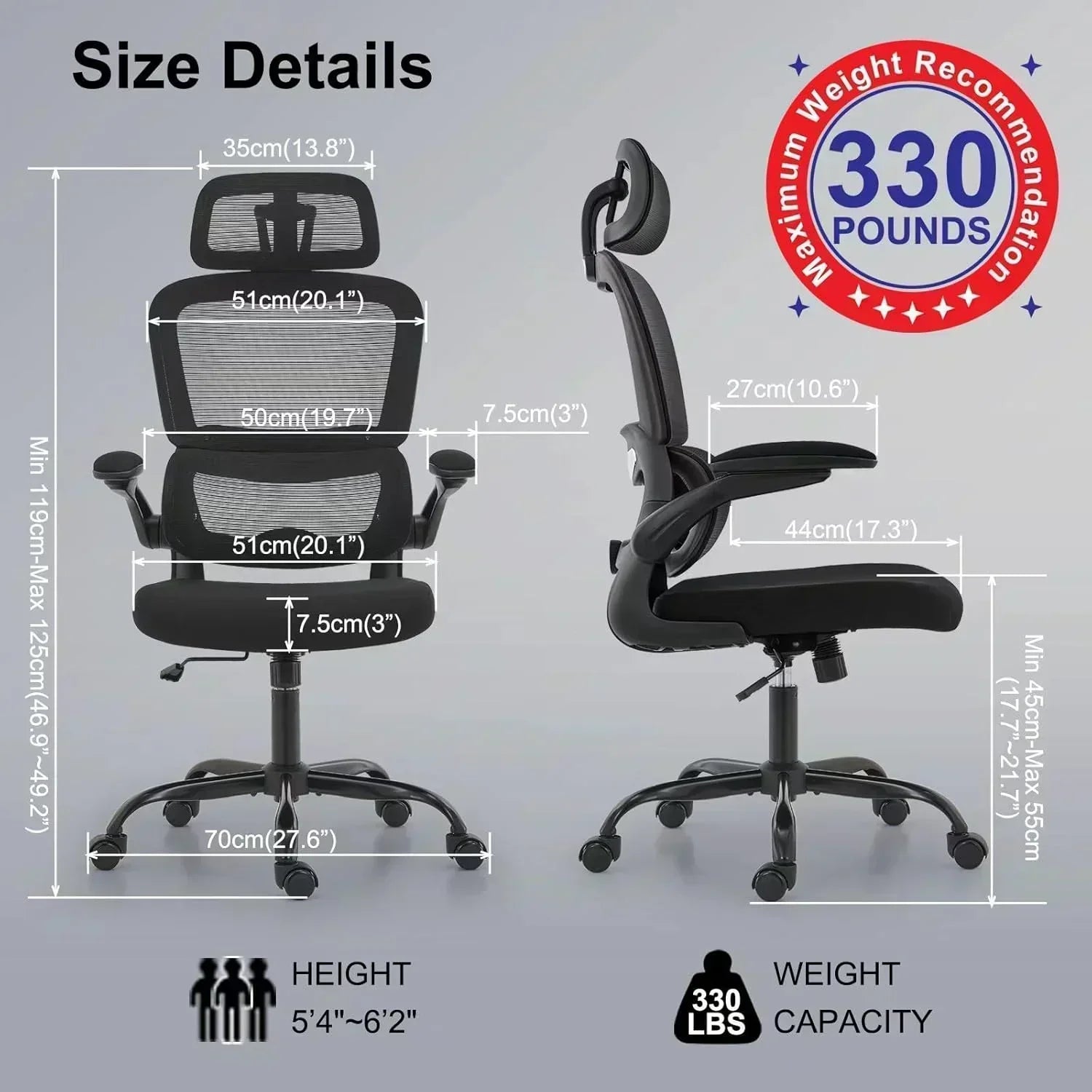 Office Chair Ergonomic Desk Chair 330 lbs Home Mesh Desk Chair Comfortable Gaming Chair