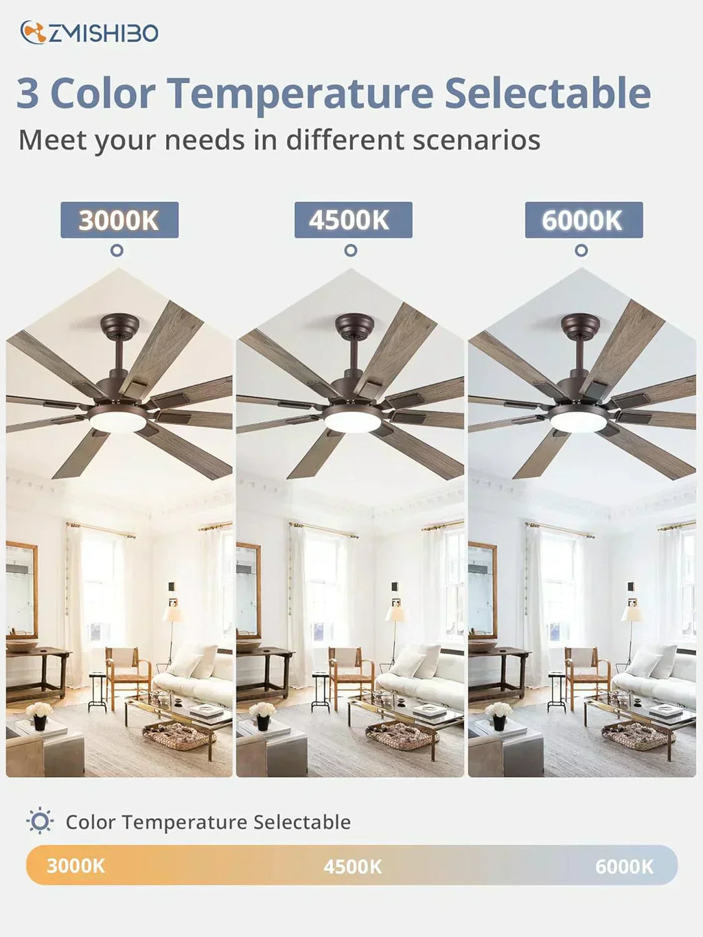 Zmishibo 72-inch large ceiling fan with lighting and remote indoor/outdoor