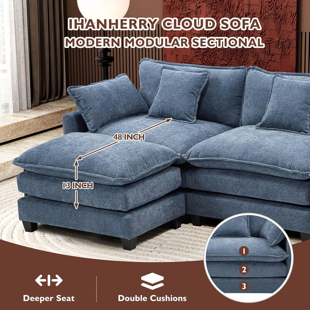 ihanherry 146-inch U-shaped modern sofa modular area cloud sofa