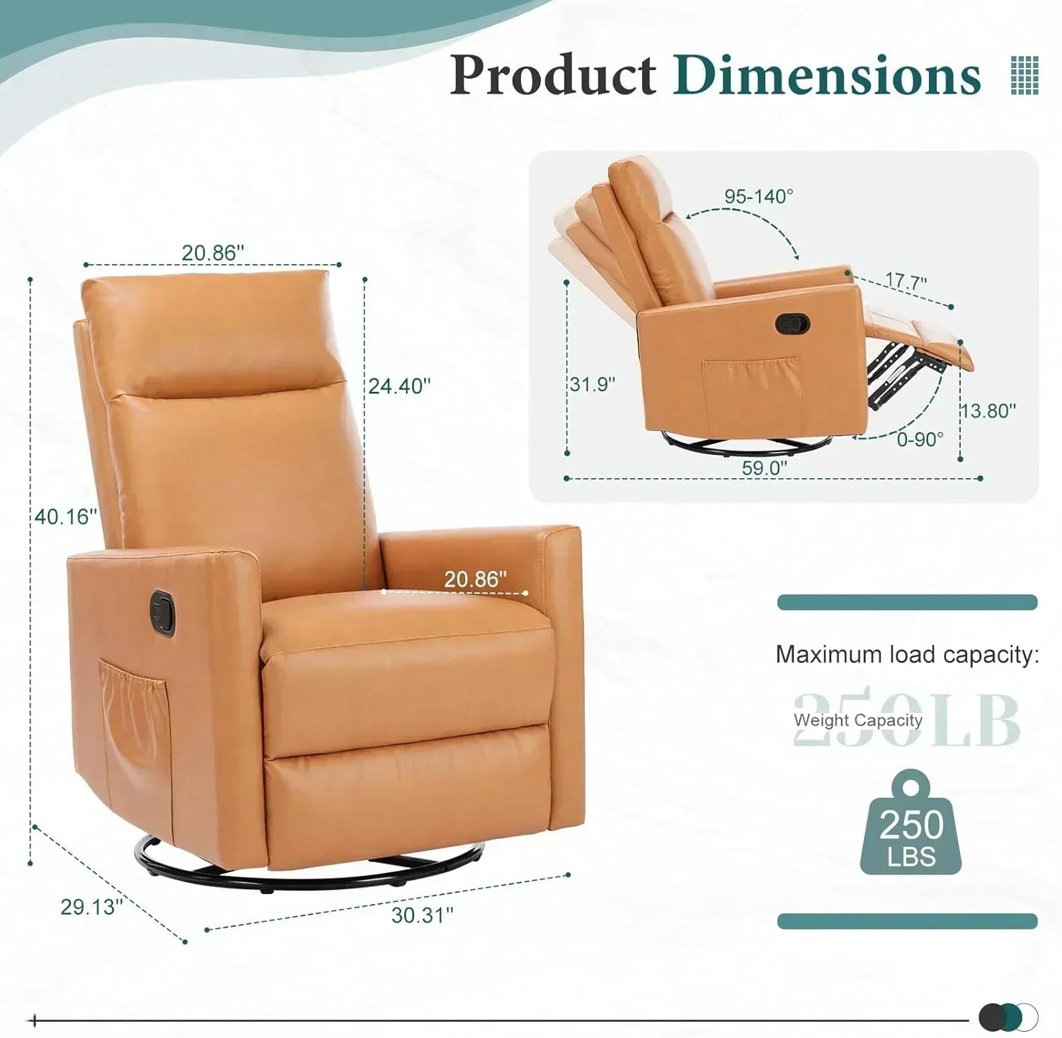Swivel high-back rocking chair with footrest padded glider baby chair with comfortable deep seat