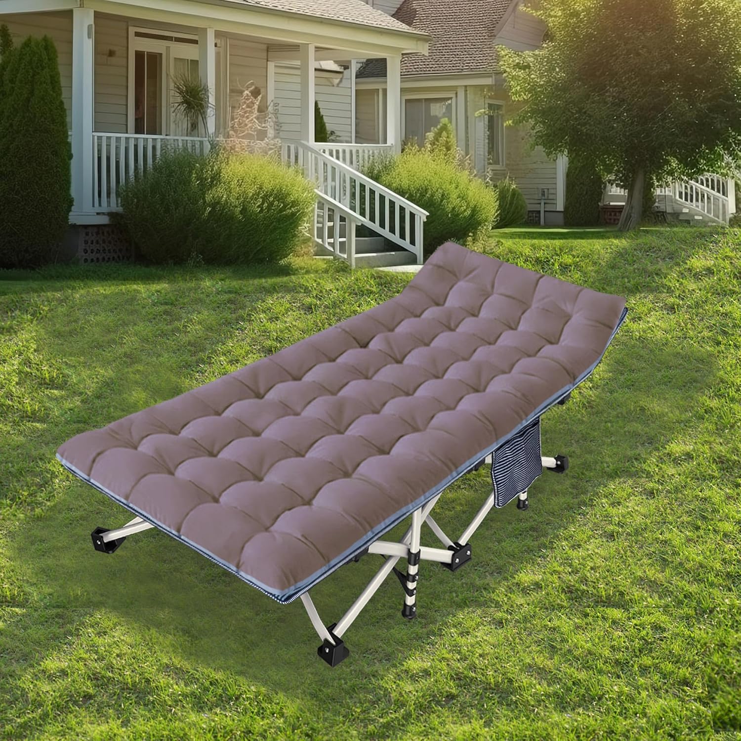 2 Pack Camping Cot with Mattress Comfortable Cot Bed Folding Cot Heavy Duty Cots for Sleeping with Carry Bag for Adults Kids Guest Bed Outdoor Indoor Home