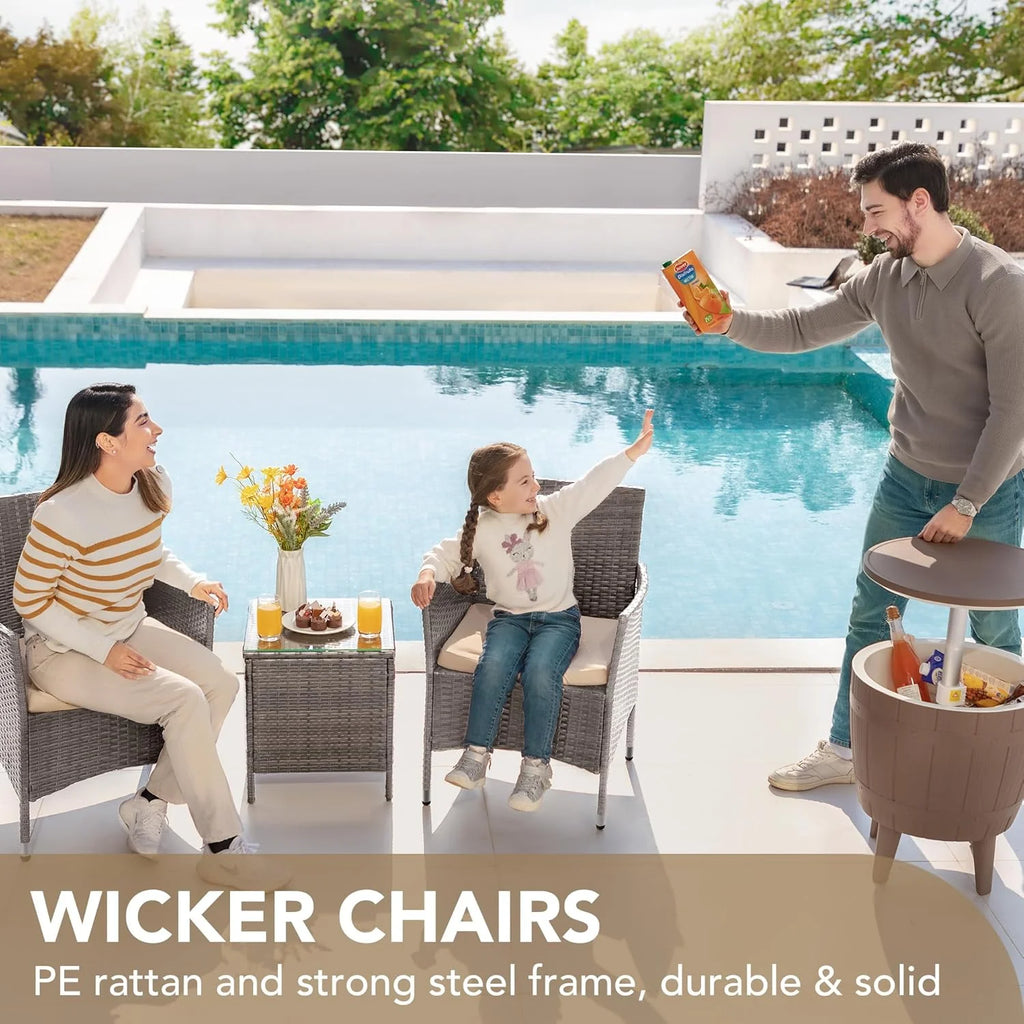 Devoko Patio Porch Furniture Sets 3 Pieces PE Rattan Wicker Chairs with Table Outdoor Garden Furniture Sets (Brown/Beige)