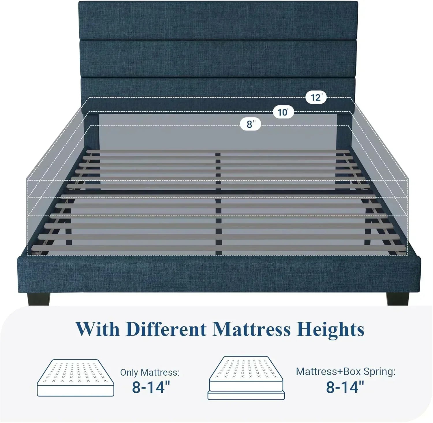 Allewie King size platform bed frame with velvet upholstered headboard and planks