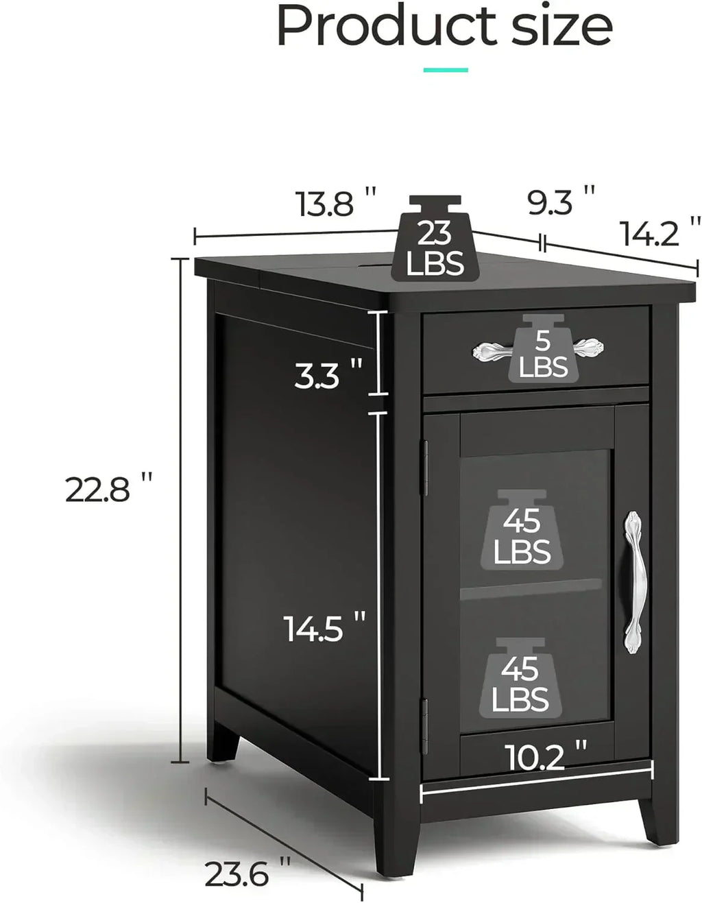 Farmhouse End Table Narrow Side Table Small Nightstand