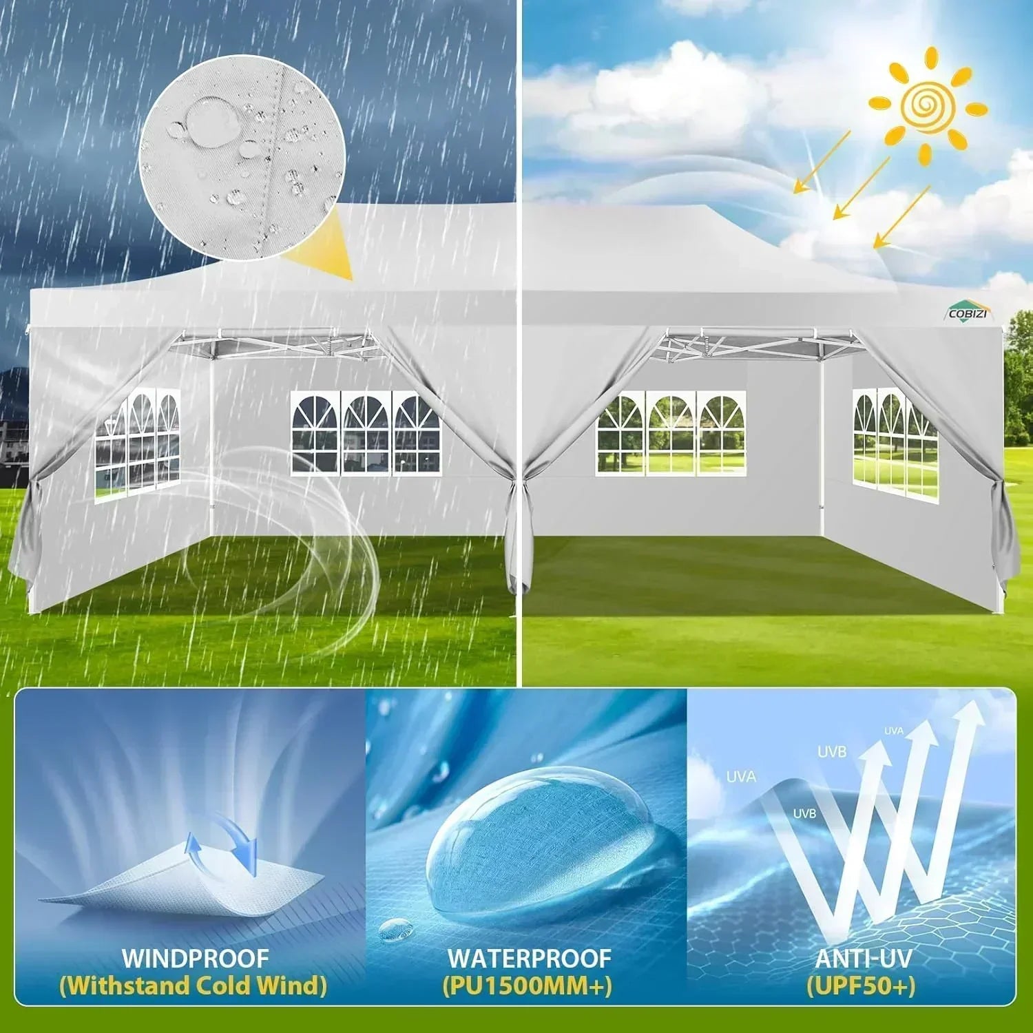 COBIZI 10x20 Heavy Duty Pop up Canopy Tent 6 sidewalls Commercial Canopy Wedding Party Tents
