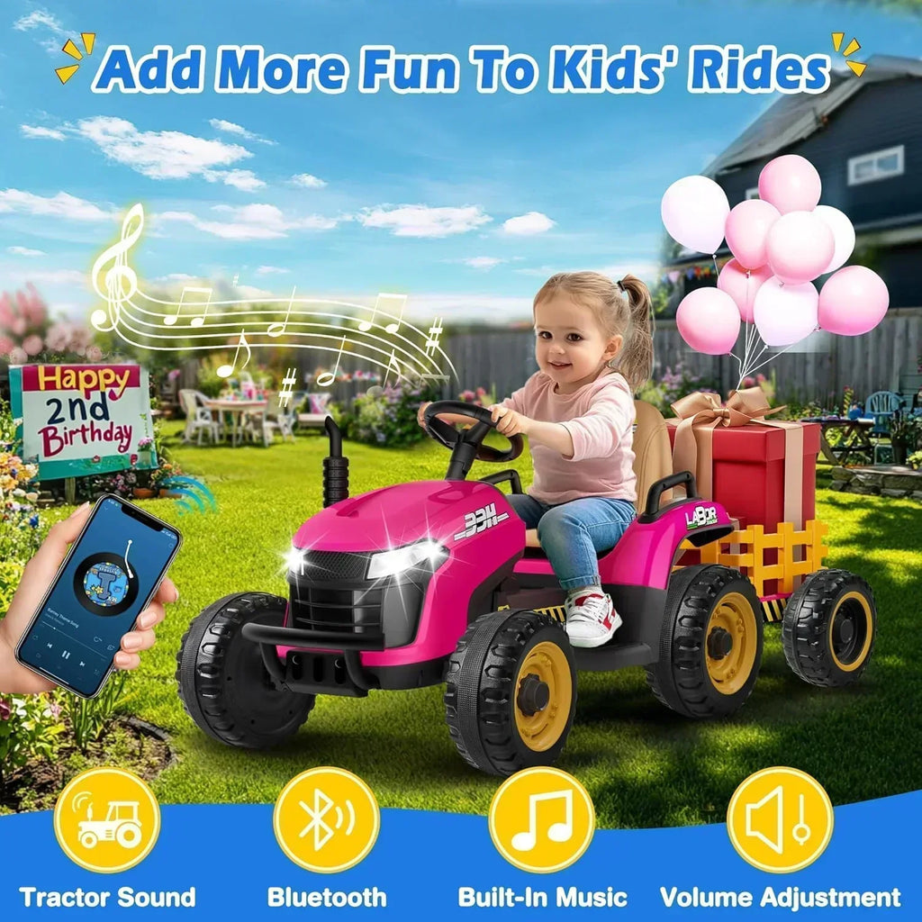 24V Ride On Tractor Tiltable Detachable Trailer 2x65W Motors EVA Tires Remote Control