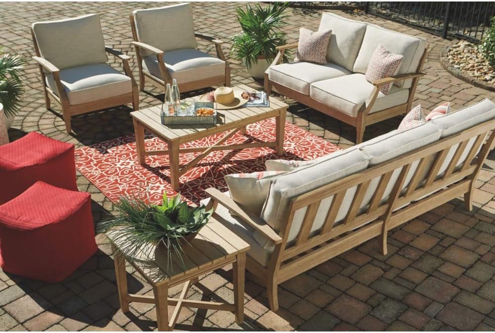 Coastal view outdoor terrace eucalyptus sofa