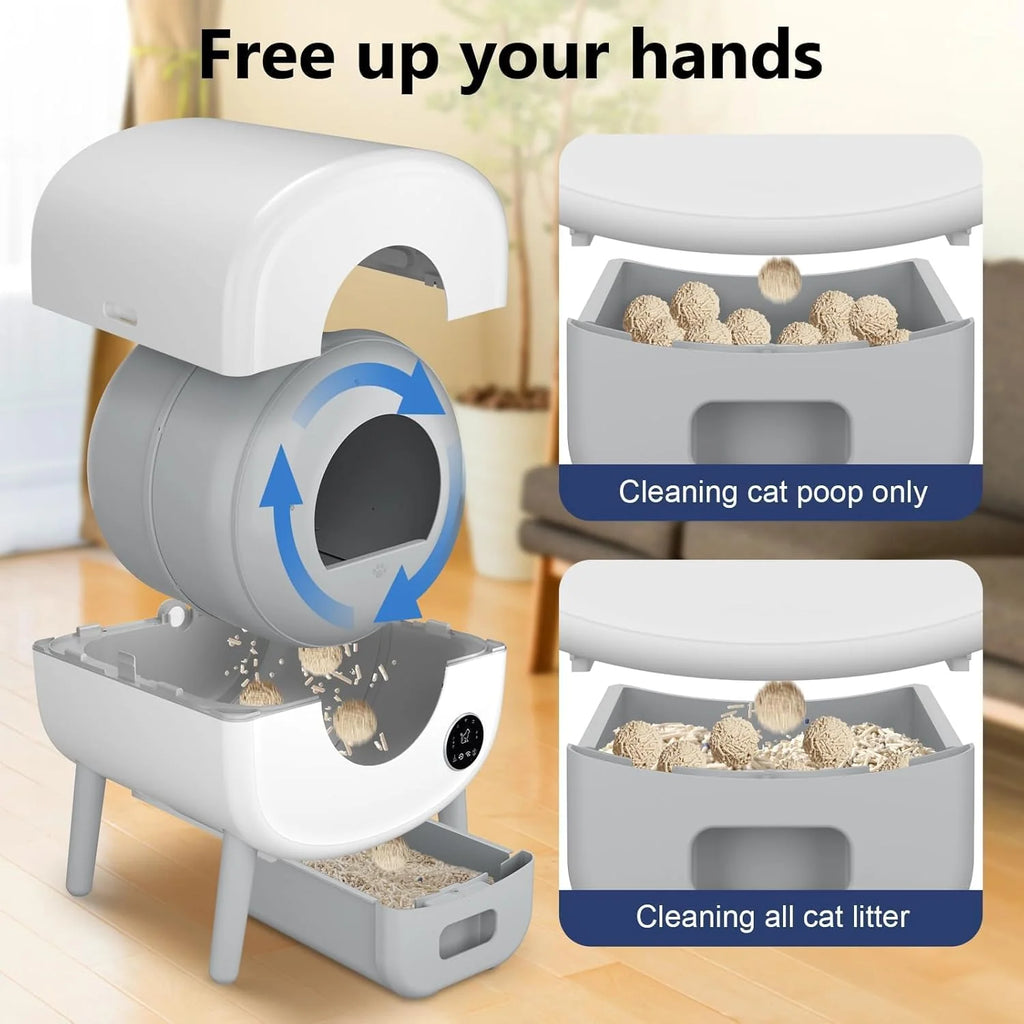 Self Cleaning Litter Box, Large Capacity Automatic Cat Litter Box Self Cleaning for Cats, App Control,Safety Protection, 2 Roll Garbage Bags