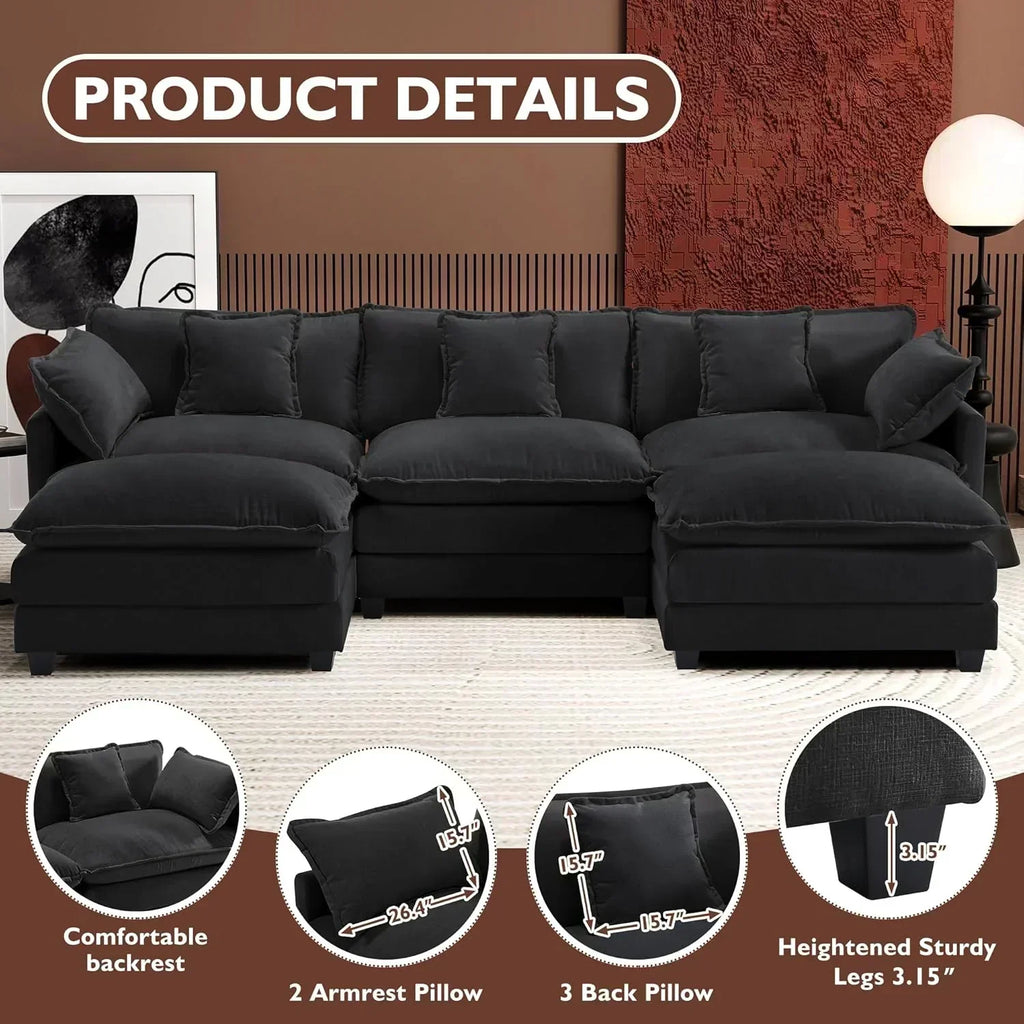 ihanherry 146-inch U-shaped modern sofa modular area cloud sofa