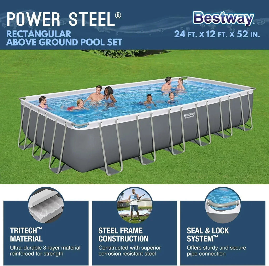 Power Steel 14' x 8'2 x 39.5 Oval Above Ground Pool Set Includes 530gal Filter Pump Ladder