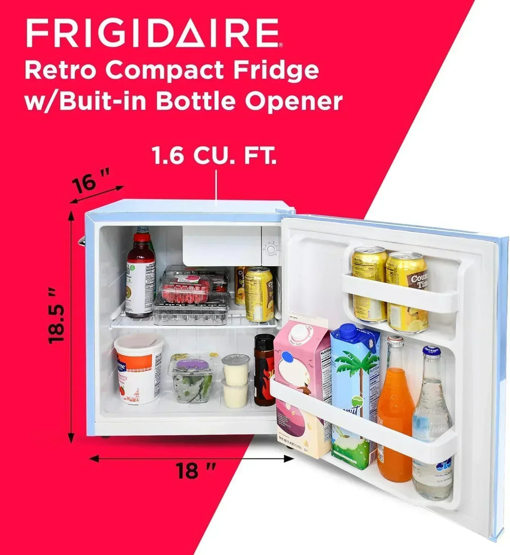 Frigidaire EFR176 Retro Compact Fridge with Chiller Mini Refrigerator Built-in Bottle Opener