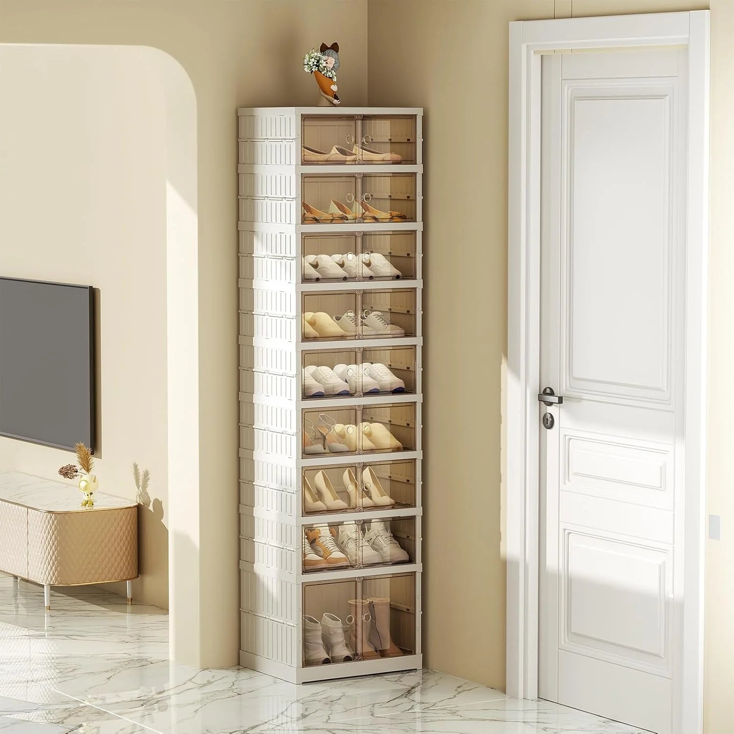 Collapsible Shoe Rack Organizer Shoe Cabinet with Doors Large Plastic Folding Shoe Cabinet