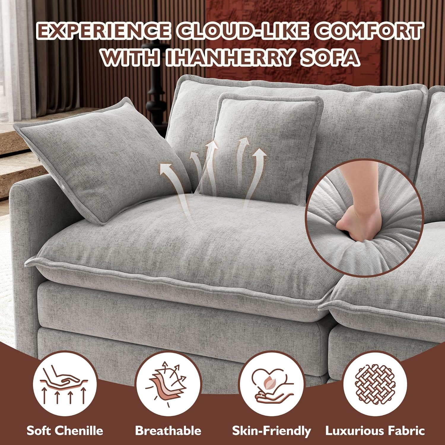 ihanherry 146-inch U-shaped modern sofa modular area cloud sofa