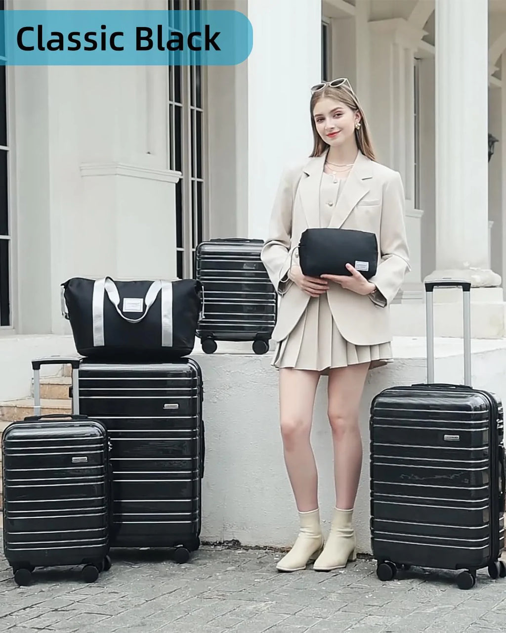6-piece luggage set, expandable hardshell suitcase set with spinner wheels, lightweight rolling luggage set
