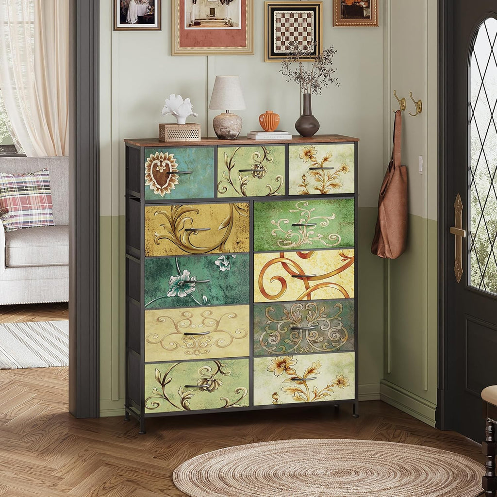 Storage Organizer Unit 11 Fabric Bins Storage Drawers Organizer Steel Frame Tall Storage Tower