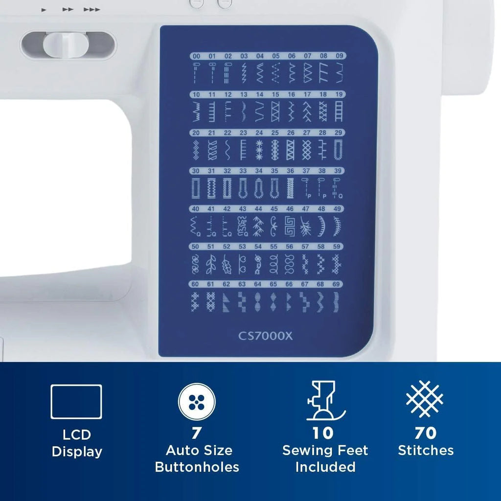 Brother CS7000X Computerized Sewing and Quilting Machine, 70 Built-in Stitches, LCD Display, Wide Table, 10 Included Feet