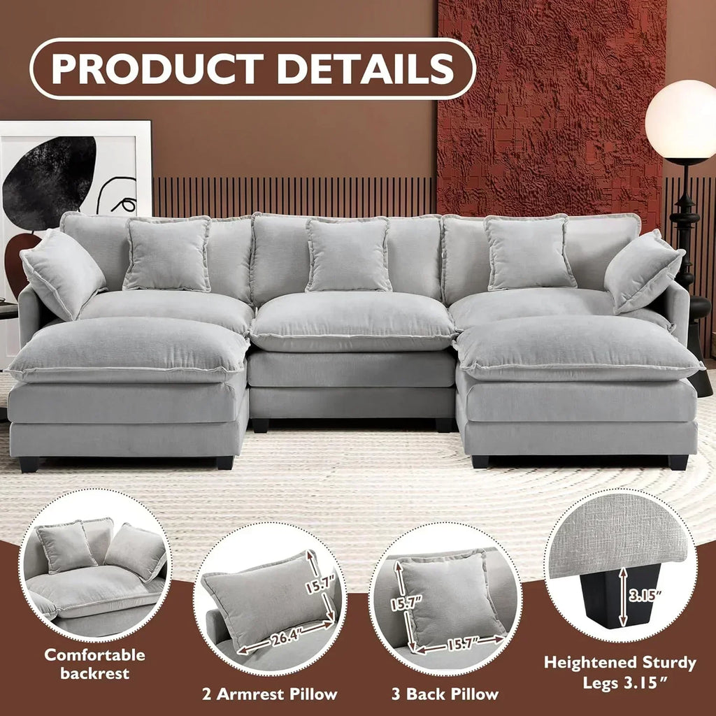 ihanherry 146-inch U-shaped modern sofa modular area cloud sofa