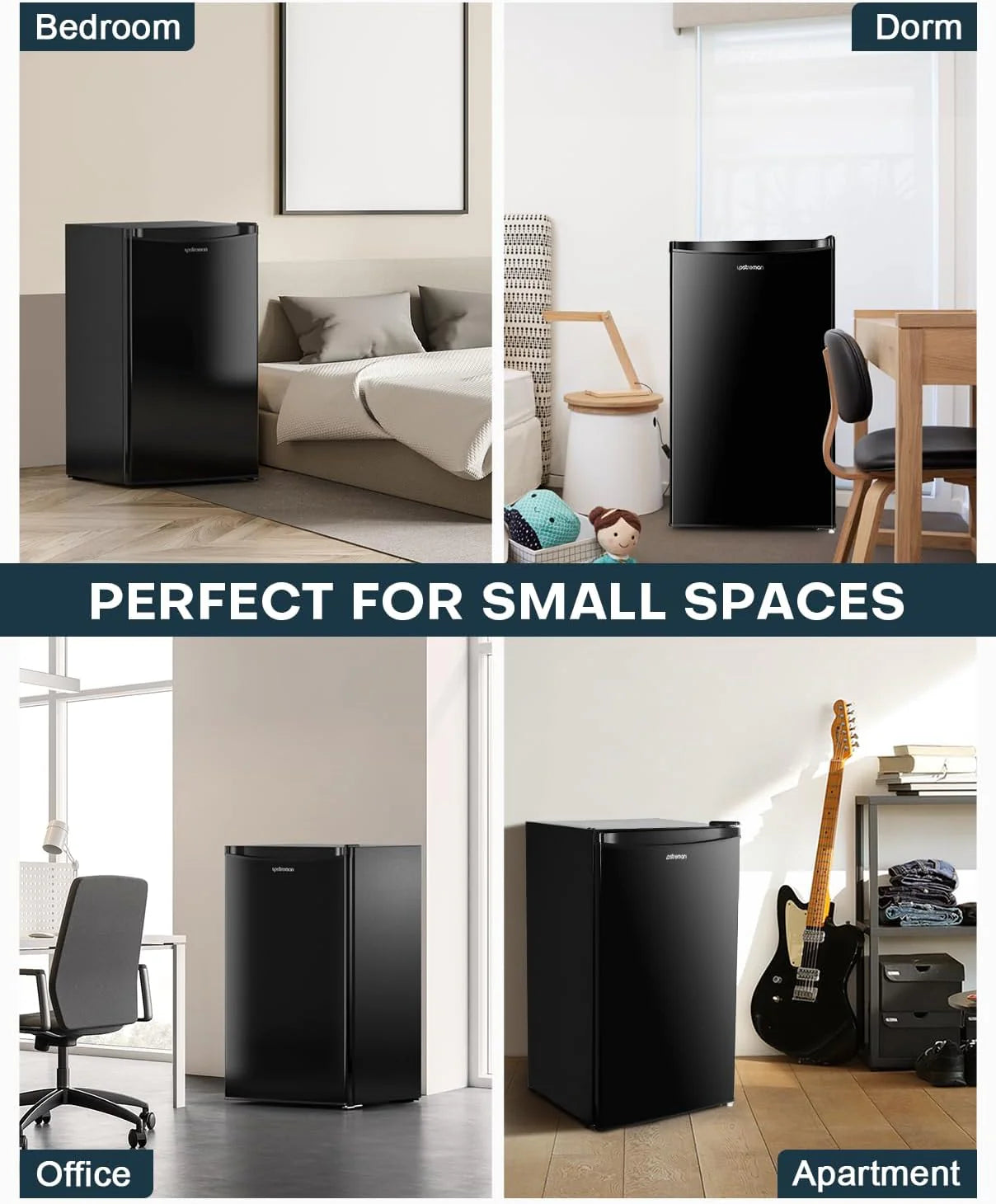 Upstreman 3.2 Cu.Ft Mini Fridge with Freezer, Single Door Mini Fridge, Dorm Fridge, Adjustable Thermostat, Mini Refrigerator