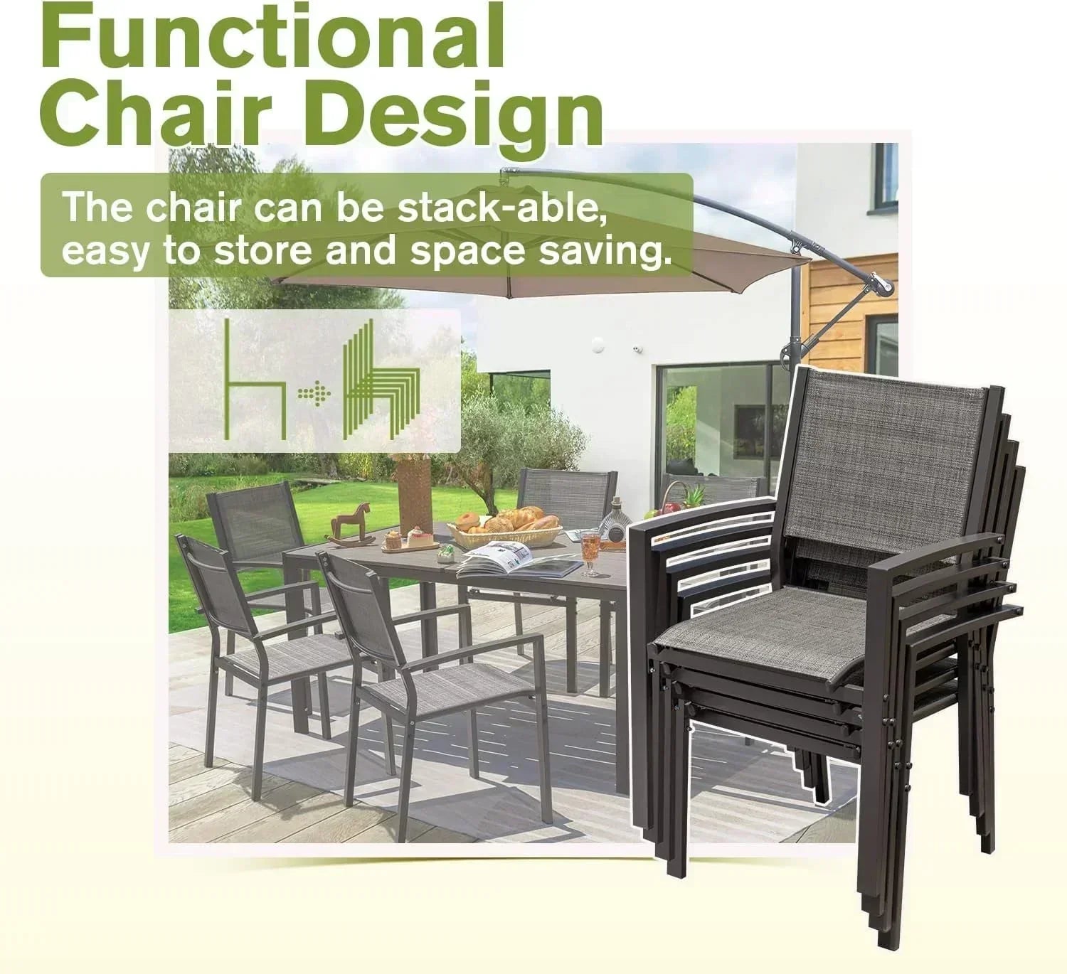 Homall Patio Dining Set 7 Pieces Outdoor Furniture Table and 6 Textilene Chairs Light Grey