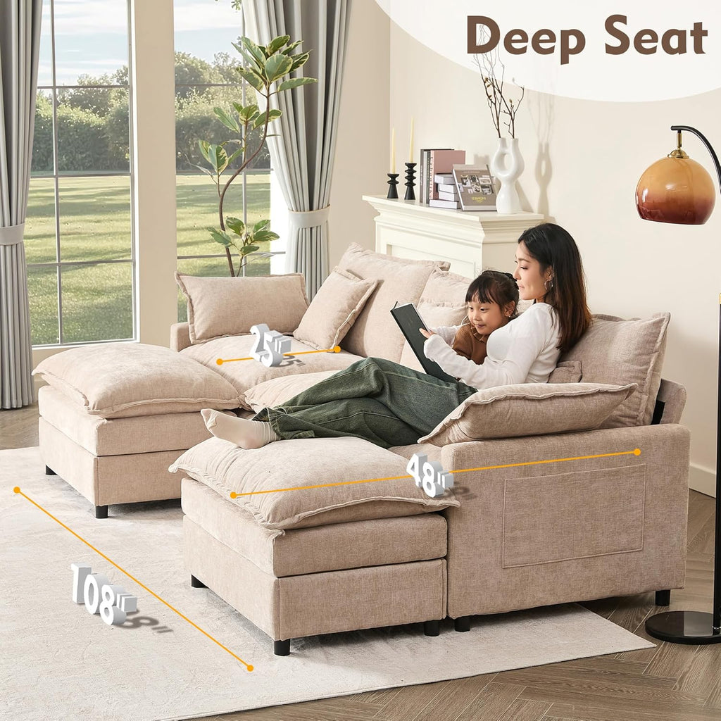 108 Inch U Shape Sofa Sectional Sofa Comfortable Cloud Sofa Living Room Deep Seat Sofa