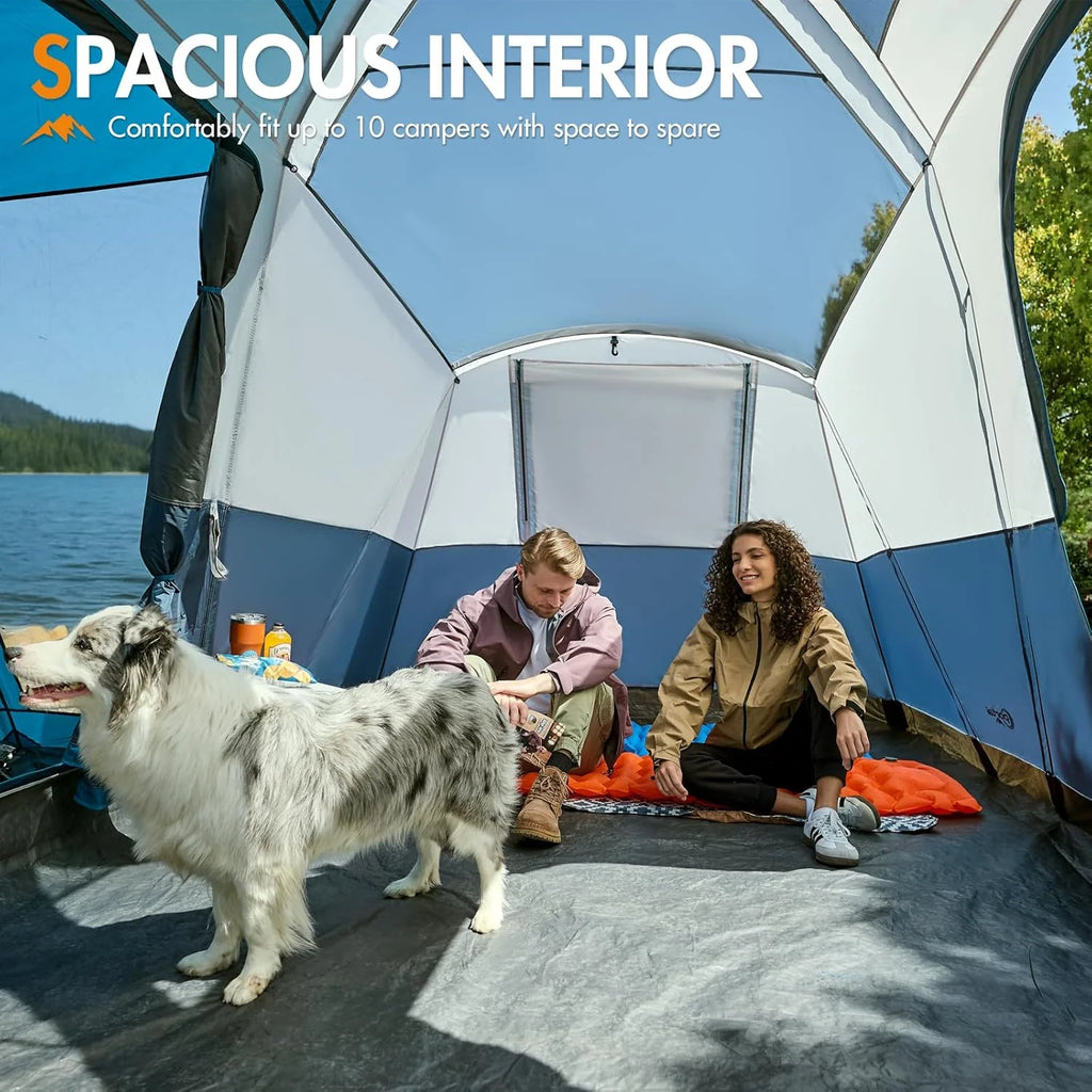 PORTAL 6/8/10 Person Family Camping Tent with Screen Room, Water Resistant Big Tunnel Tent with Rainfly, Large Family Tent for Outdoor Camping, Party