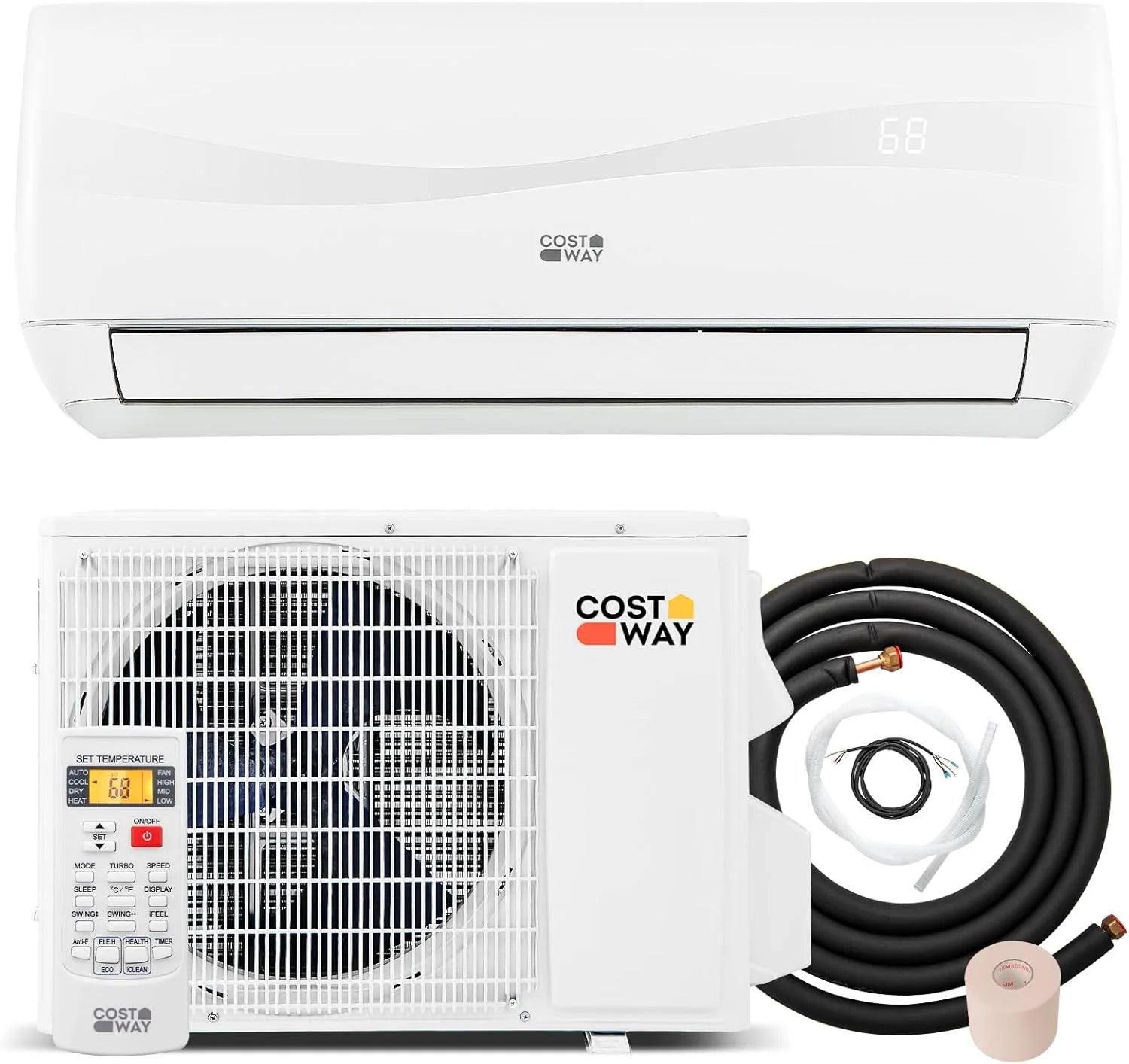 COSTWAY 11500 BTU Mini Split Air Conditioner 115V 17 SEER2 Wifi Enabled Inverter Air Conditioner
