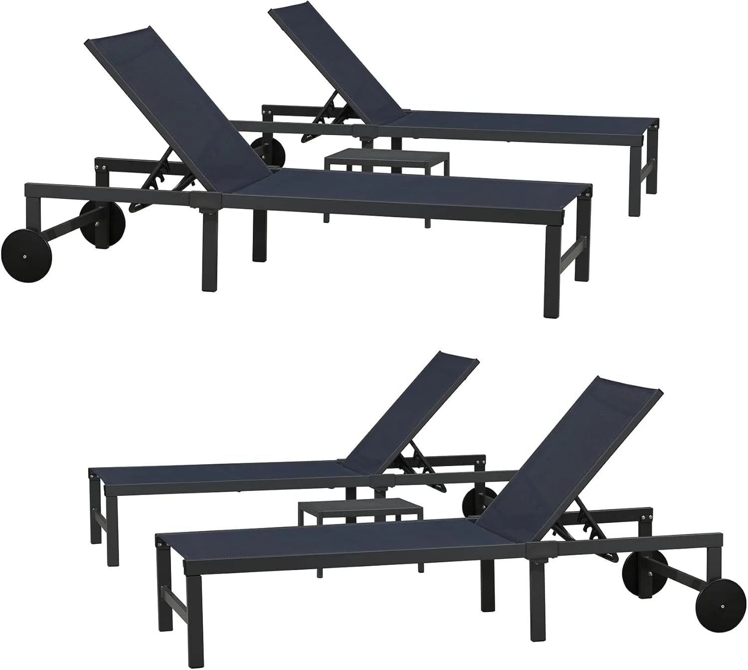 PURPLE LEAF Patio Tanning Lounge Chair Set with Face Down Hole Outdoor Aluminum Adjustable Reclining Chairs Wheels Pillows and Table for Poolside Beach Sunbathing Lounger, Beige