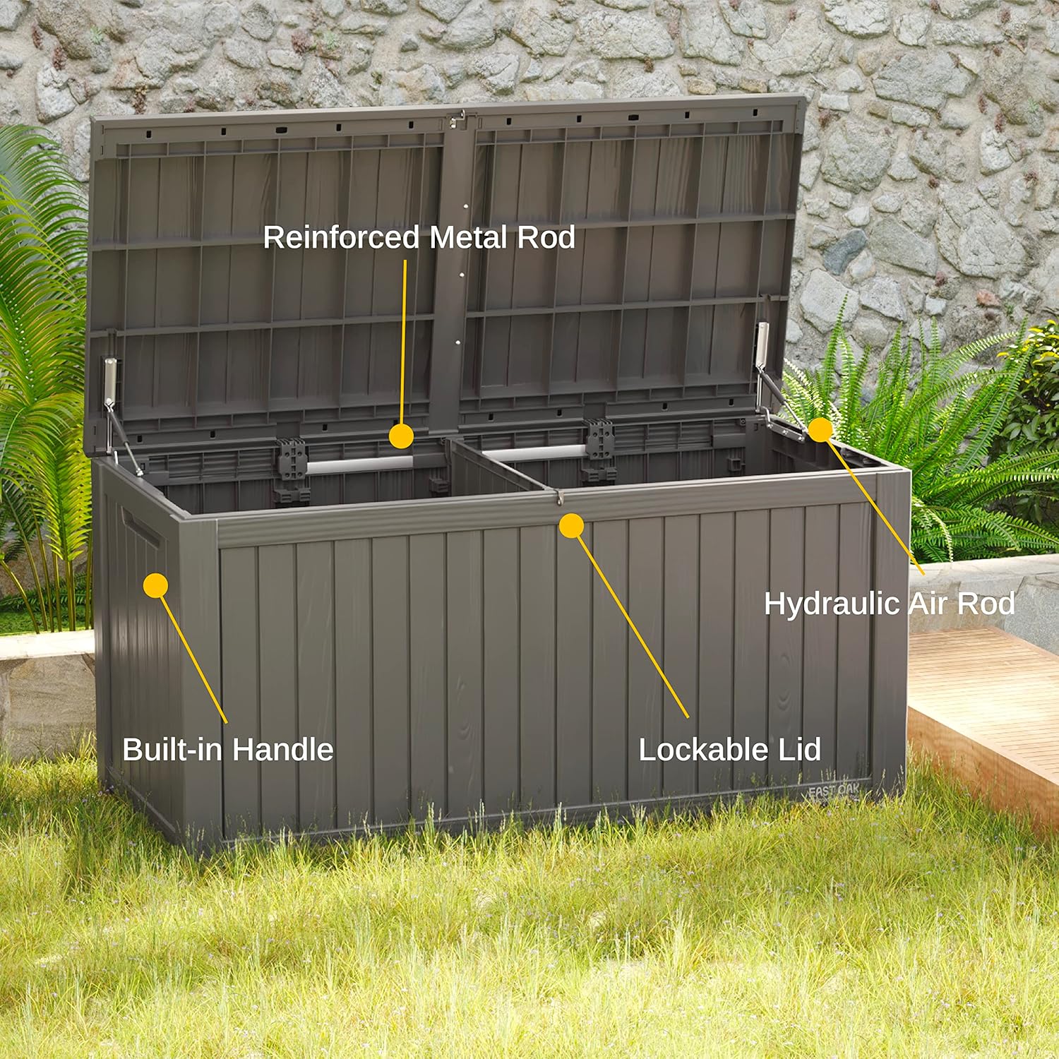 EAST OAK Outdoor Storage Box, 60 Gallon Deck Box Indoor and Outdoor Use, Waterproof Resin Storage Bin