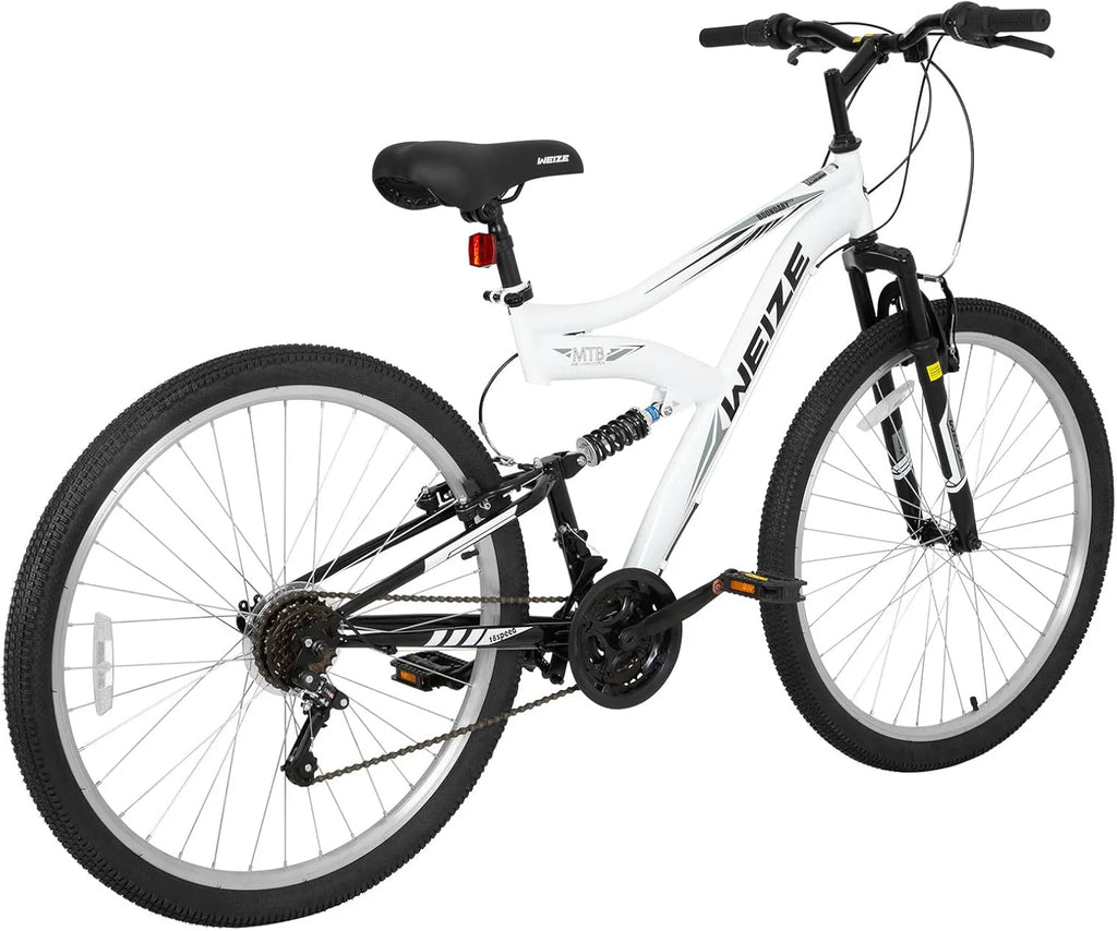 WEIZE Mountain Bike, 26 27.5 inch Outdoor Hybrid Bikes,18-Speed/High-Carbon Steel/Dual Full Suspension, Adjustable Ergonomic Seat for Men Women Adult, MTB Bicycle with Suspension Fork,Sleek Colors