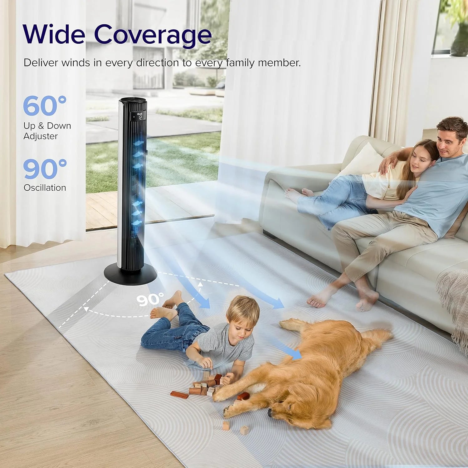 LEVOIT Tower Fan for Bedroom, Standing Fan with 28dB Quiet for Sleep, Remoter, 12H Timer, 25ft/s Velocity, 5 Speeds, 4 Modes, 90° Oscillation for Home, Office, Indoor, Bladeless 36 inch, White