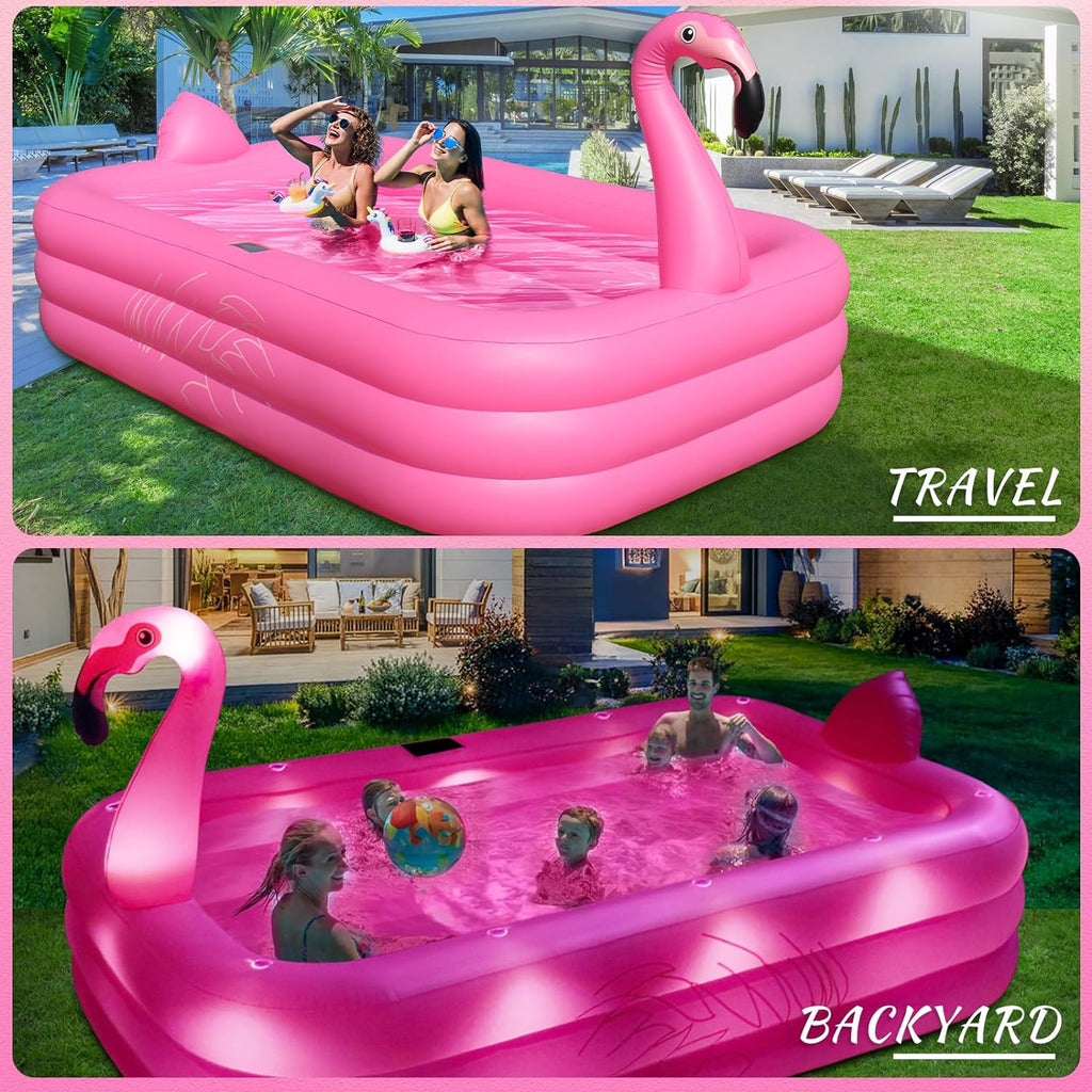 Inflatable Pool with Lights Solar Flamingo Swimming Pool for Kids Adults Inflatable Blow up Pool