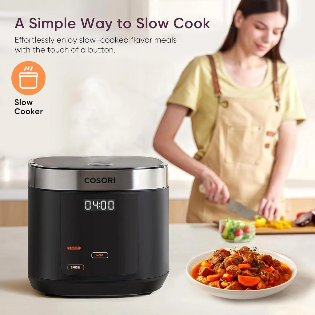 COSORI Rice Cooker 10 Cup, 24h Keep Warm, 18 Functions Fuzzy Logic Rice Maker with Stainless Steel Steamer Basket, Sauté, Slow Cooker