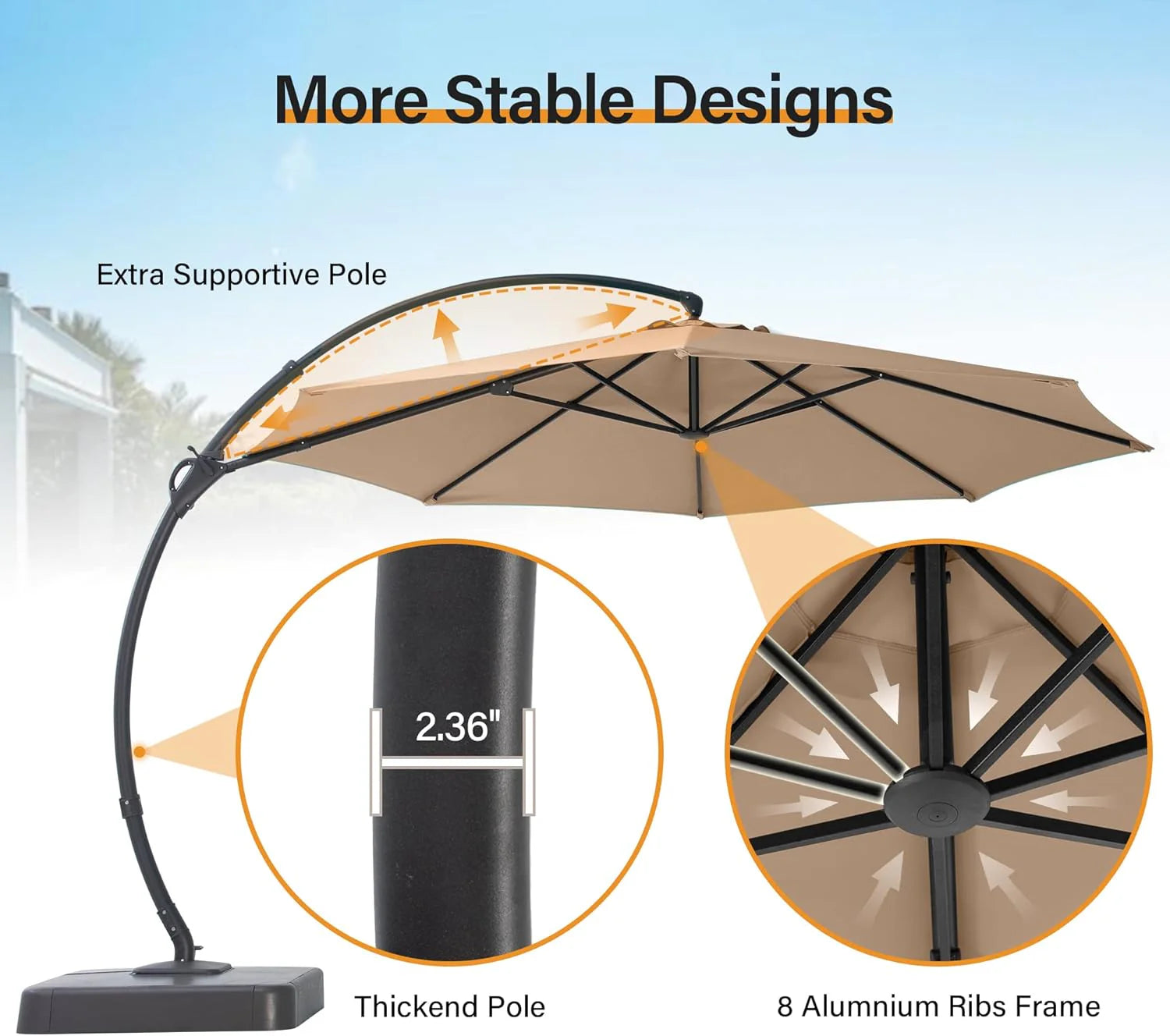 LAUSAINT HOME Outdoor Patio Umbrella with Base included, 11 FT Deluxe Curvy Cantilever Umbrella Heavy Duty Offset Hanging Umbrella with 360° Rotation for Market, Pool, Garden, Backyard, Deck (Beige)