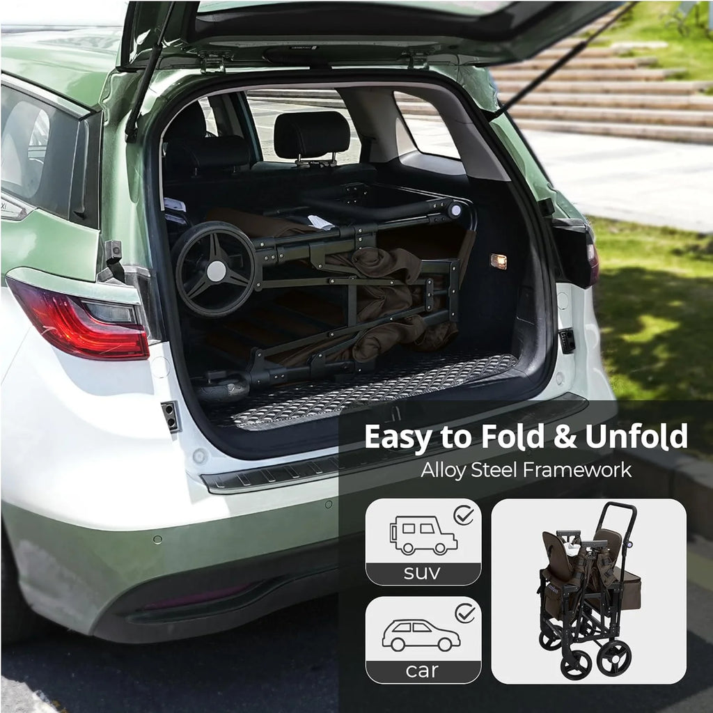 Stroller Wagon for Kids, Wagon Stroller Toddlers 2 Seaters, All-Terrain Baby Wagon Outdoor with Canopy, Parent Organizer, Adjustable Handle & Pull Bar for Infants and Toddlers, Gray