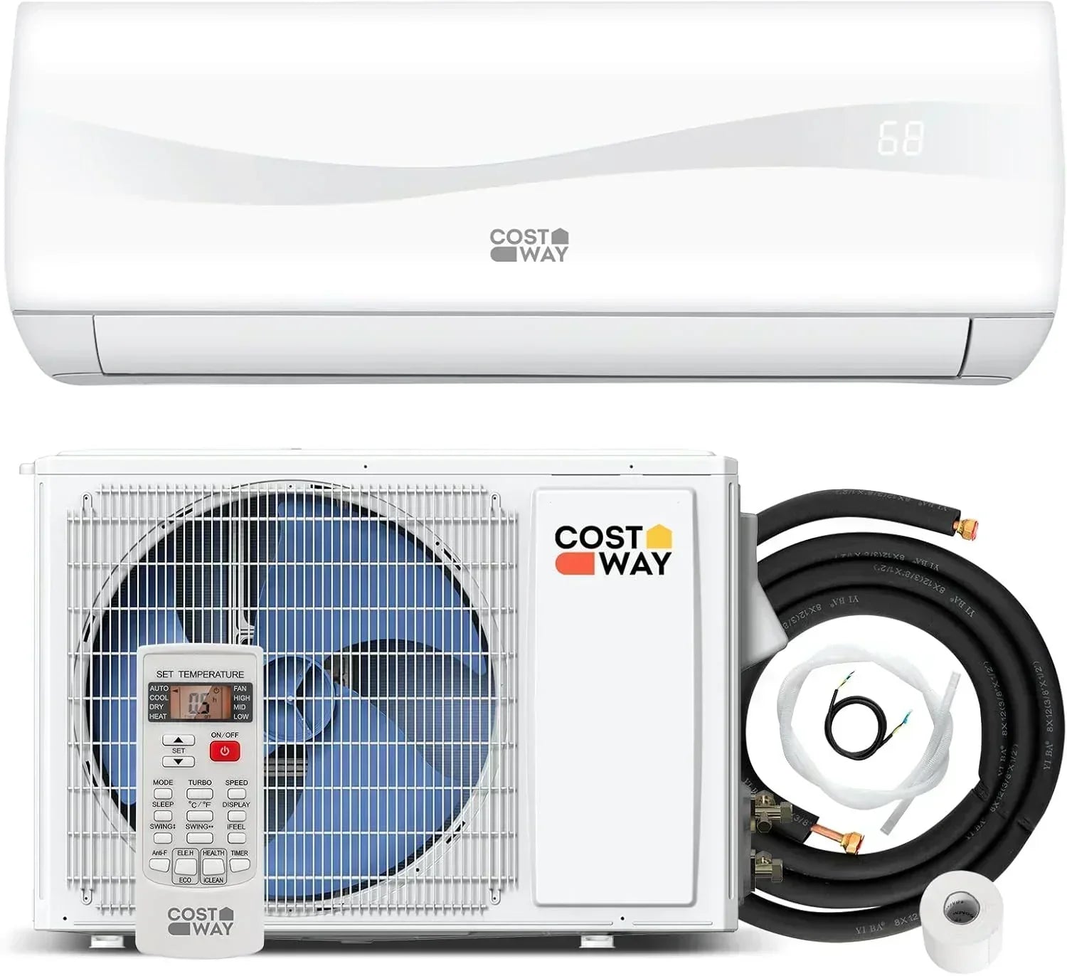 COSTWAY 12000BTU Mini Split Air Conditioner Heater 20 SEER2 115V Wall-Mounted Ductless