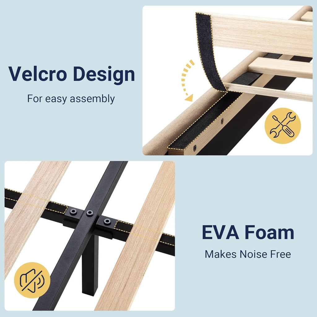 Allewie Queen Size Platform Bed Frame Fabric Upholstered Headboard Wooden Slats Support