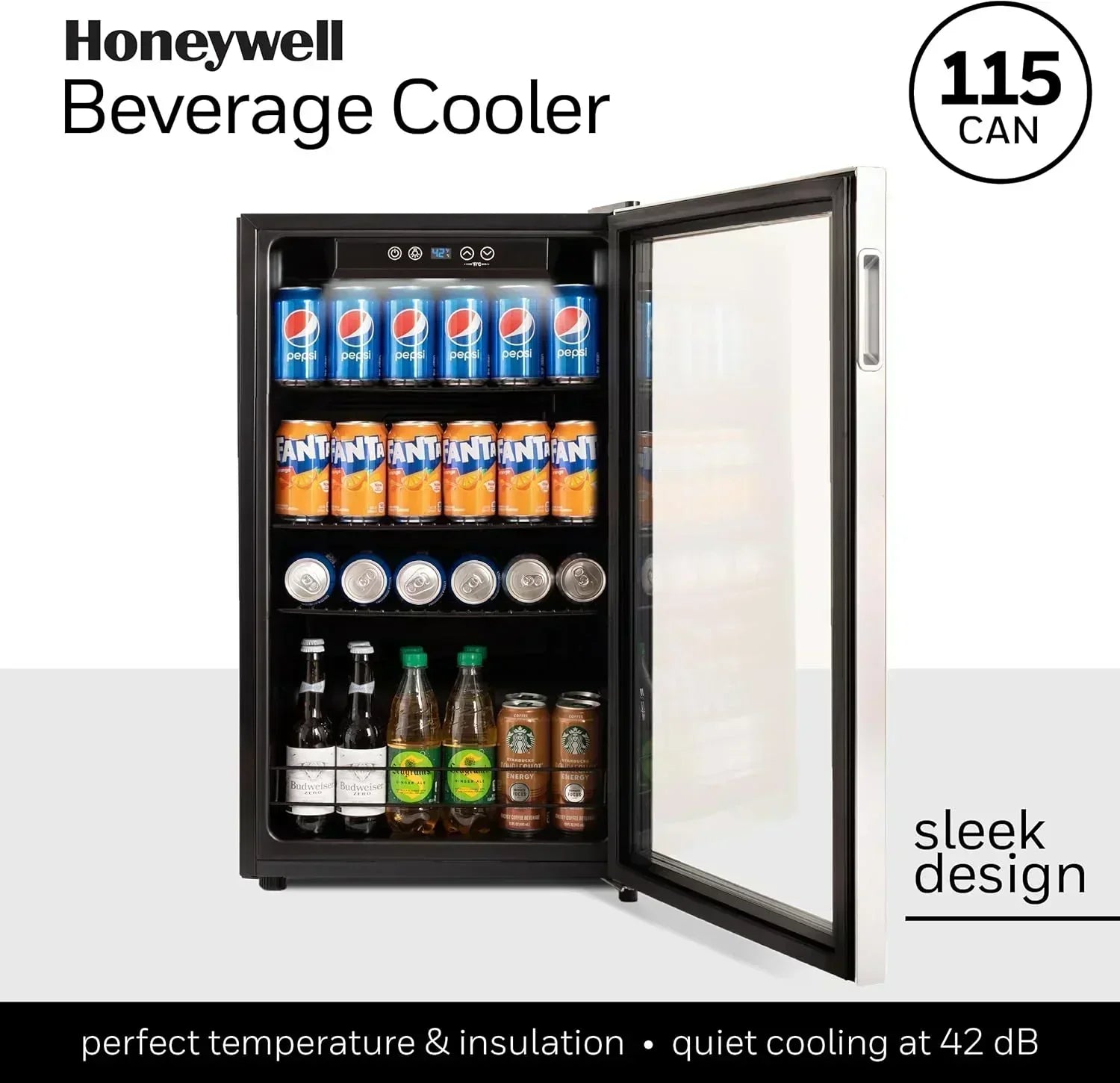 Beverage Refrigerator and Cooler 115 Can Mini Fridge with Glass Door for Soda Beer or Wine