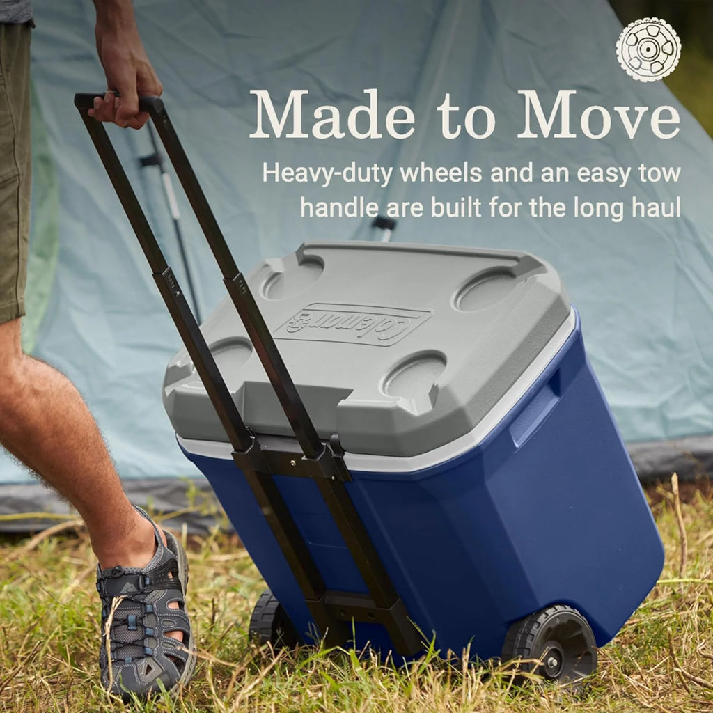 Coleman Insulated Portable Rolling Cooler with Wheels, Leak-Proof Outdoor Hard Cooler, Keeps Ice for Up to 5 Days, 100 Quart