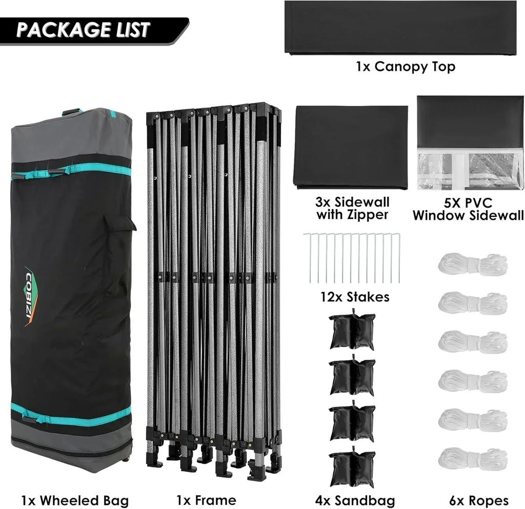 COBIZI 10x20 Heavy Duty Pop up Canopy Tent 6 sidewalls Commercial Canopy Wedding Party Tents