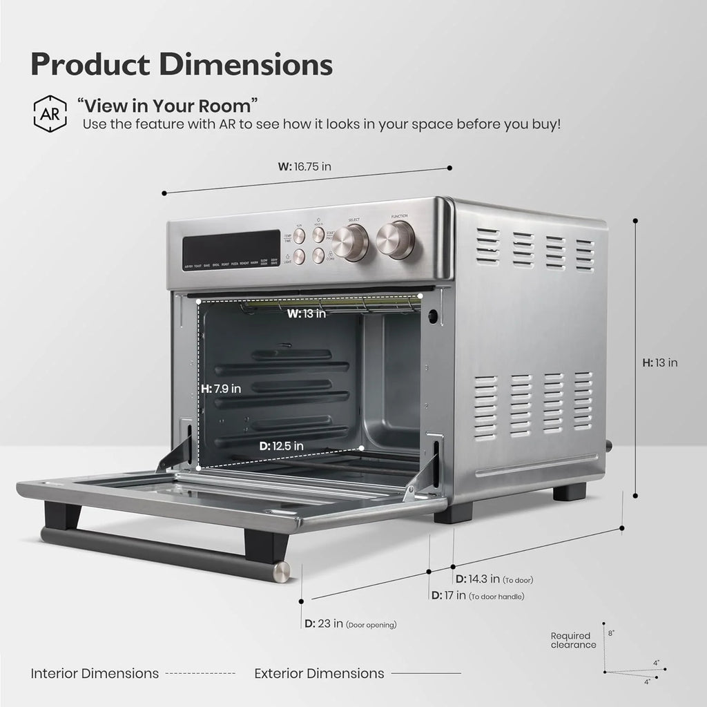 Infrared Heating Air Fryer Toaster Oven, Extra Large Countertop Convection Oven 10-in-1 Combo, 6-Slice Toast, Enamel Baking Pan Easy Clean with Recipe Book, Black Matte Stainless Steel