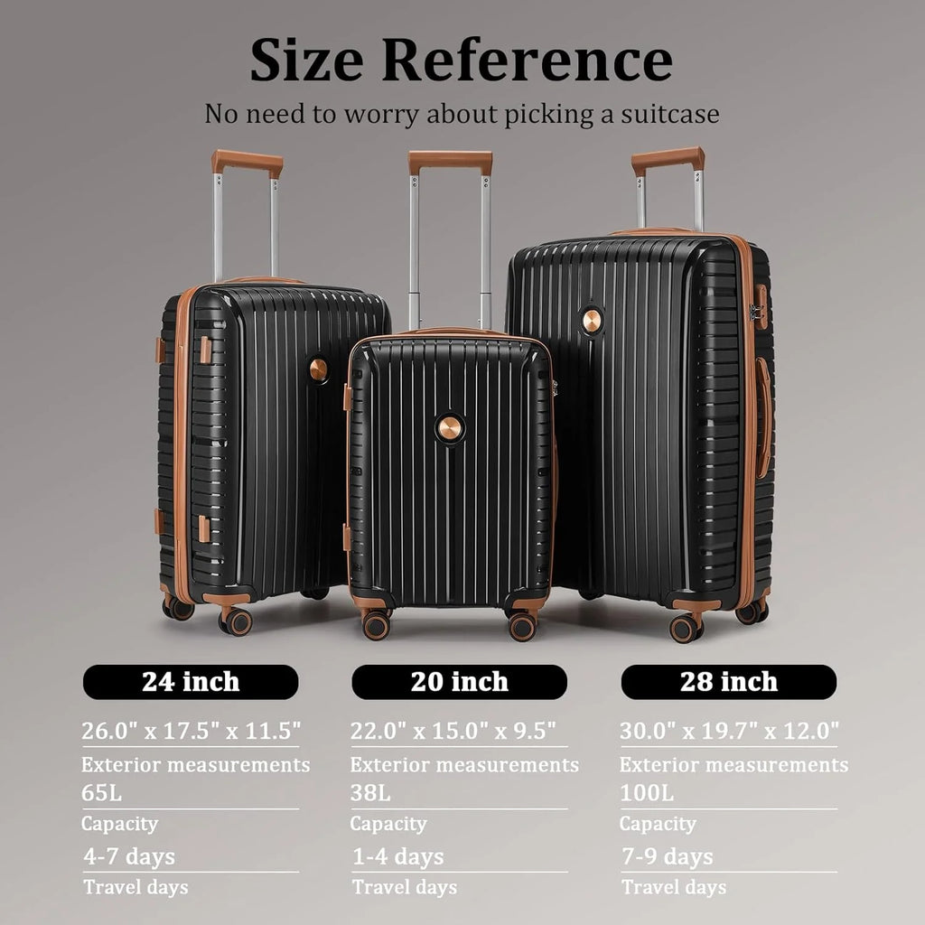 5-piece PP hardshell lightweight travel carry-on luggage set with dual spinner wheels and TSA lock