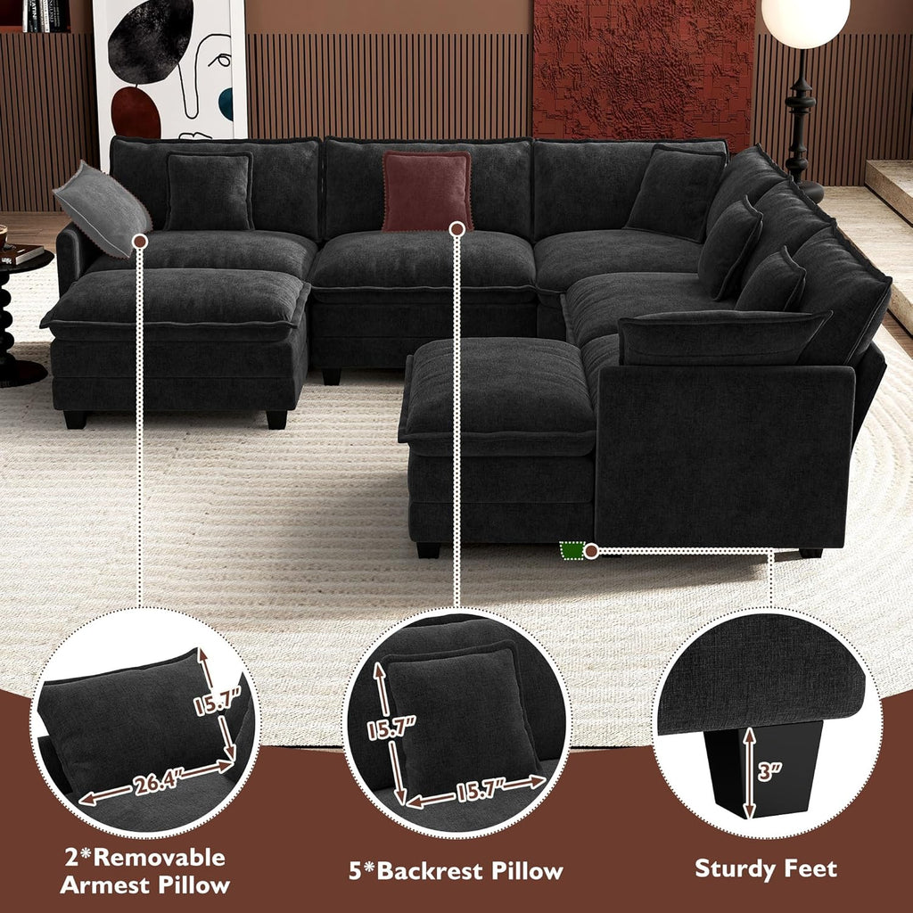 ihanherry 146-inch U-shaped modern sofa modular area cloud sofa