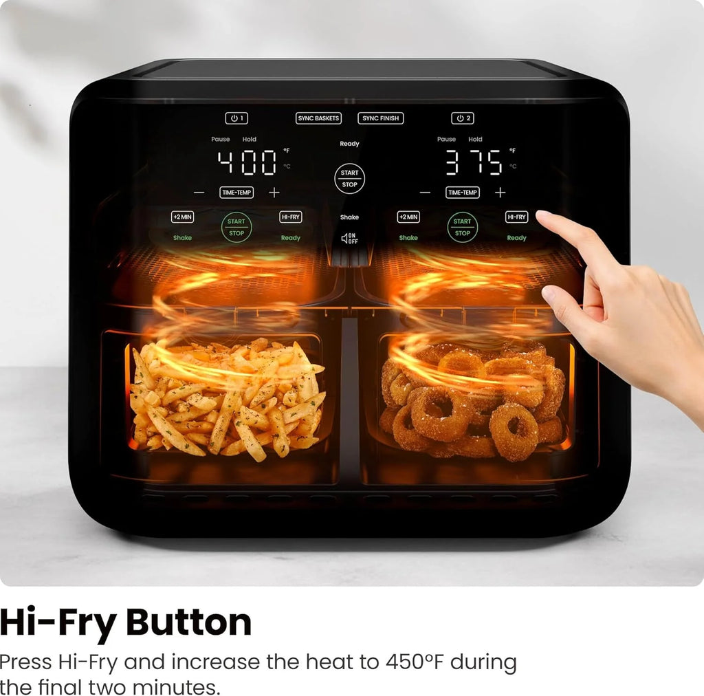 Chefman 6-Quart Dual Basket Air Fryer - Digital Touchscreen, Smart Sync Finish, High-Frying, Auto-Off, 2 Independent 3-Quart Nonstick Pans, Dishwasher-Safe Baskets