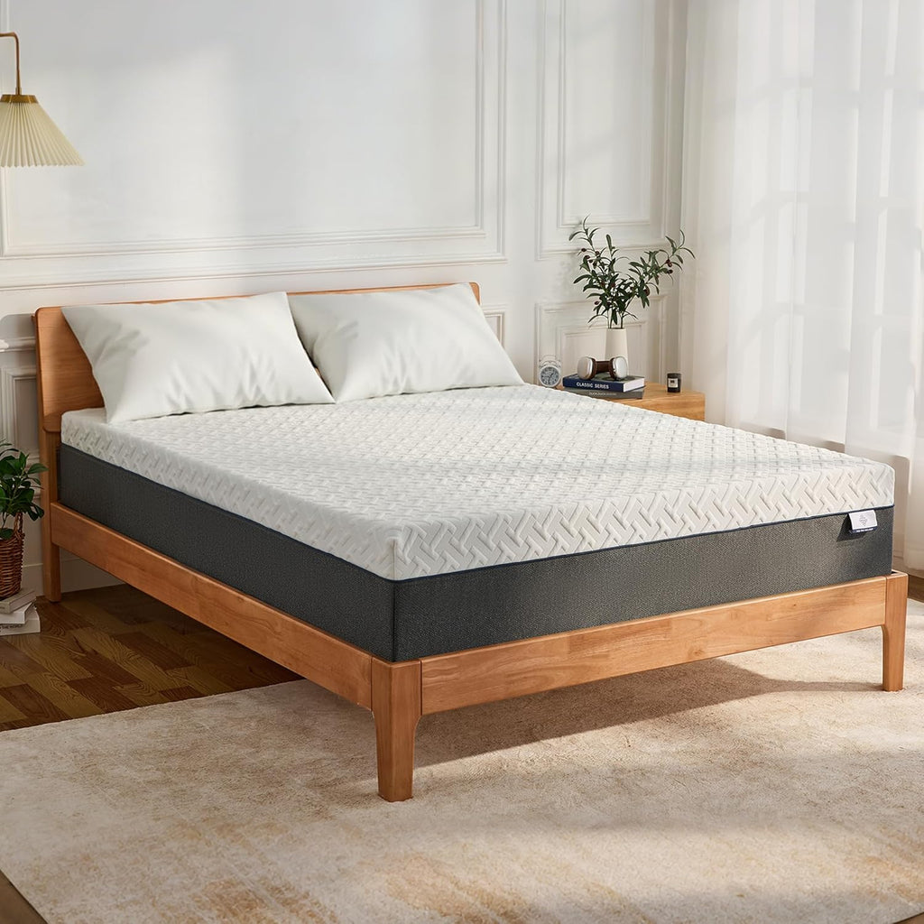 Queen Memory Foam Mattress, 10 Inch Queen Size Mattress in a Box, Green Tea Gel Infused Foam for Pressure Relief and Cool Sleep, Foam Made in USA, CertiPUR-US Certified, Medium Firm