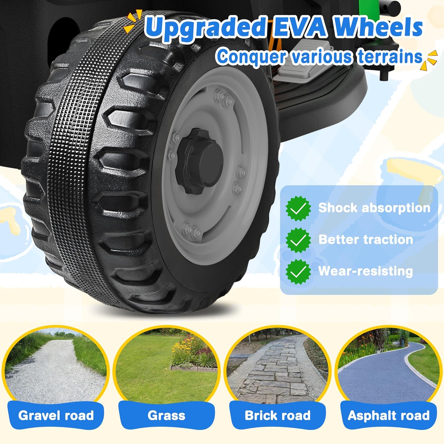 24V Ride On Tractor Tiltable Detachable Trailer 2x65W Motors EVA Tires Remote Control