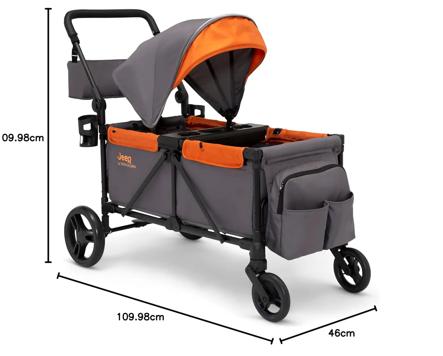 Jeep Sport All-Terrain Stroller Wagon by Delta Children - Includes Canopy, Parent Organizer, Adjustable Handlebar, Snack Tray & Cup Holders, Grey/Olive Green