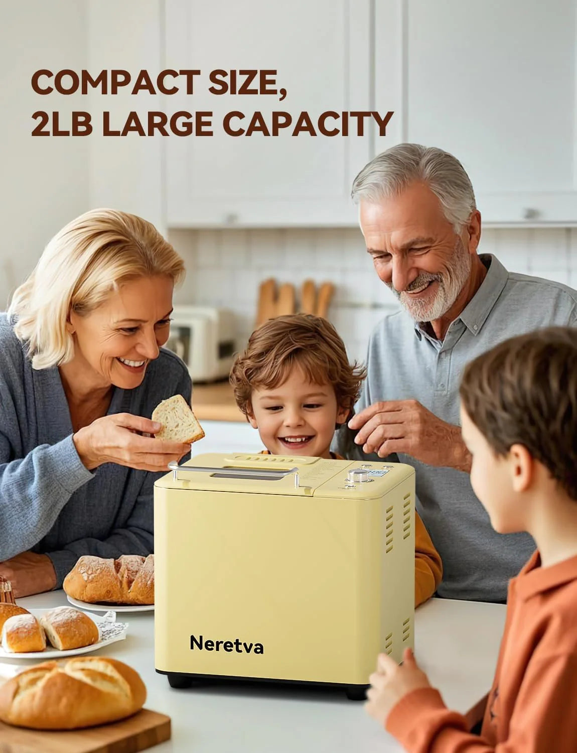 Neretva Bread Maker, 20-IN-1 2LB Bread Machine Dual Heater Bread Maker Machine Automatic with Nonstick Ceramic Pan, 15H Timer & 1H Keep Warm Set, Low Noise, Stainless Steel Breadmaker Recipe-Green